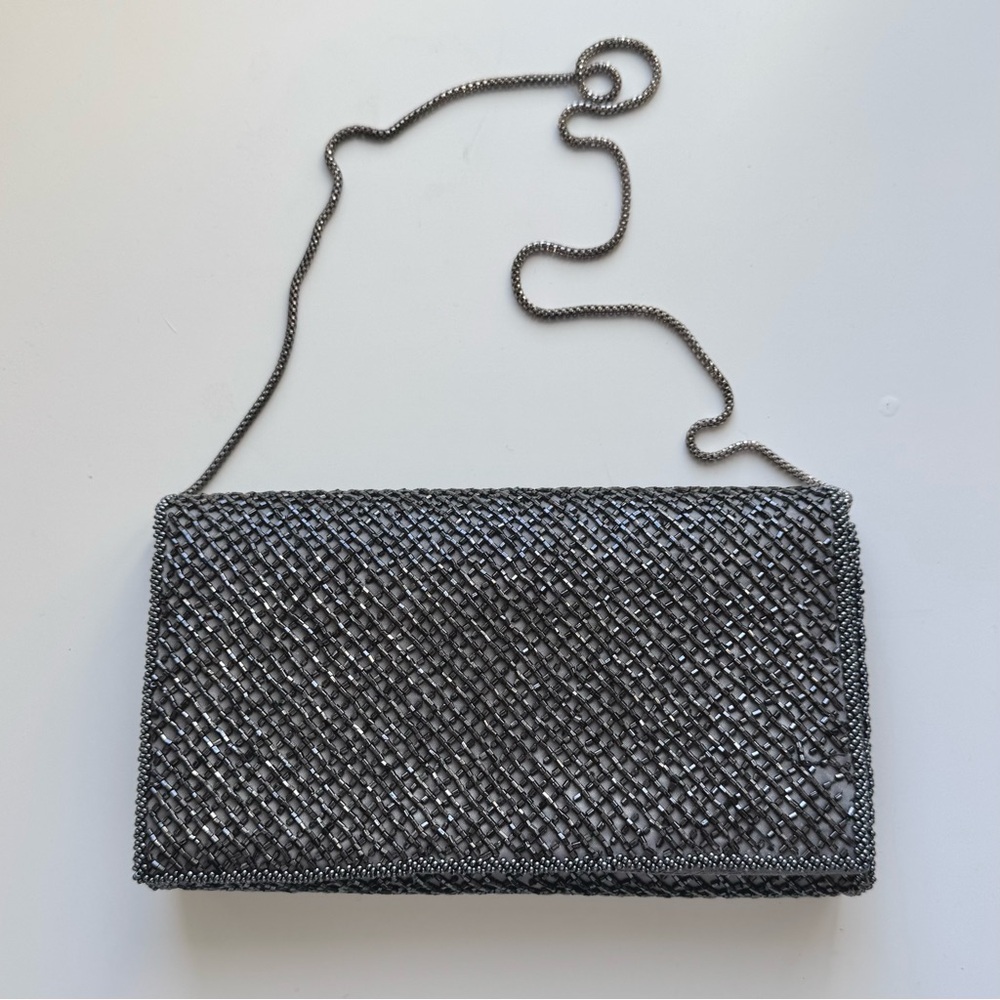 Vintage Beaded Walborg Silver Black Evening Bag Clutch Strap NWT Deadstock Rare!